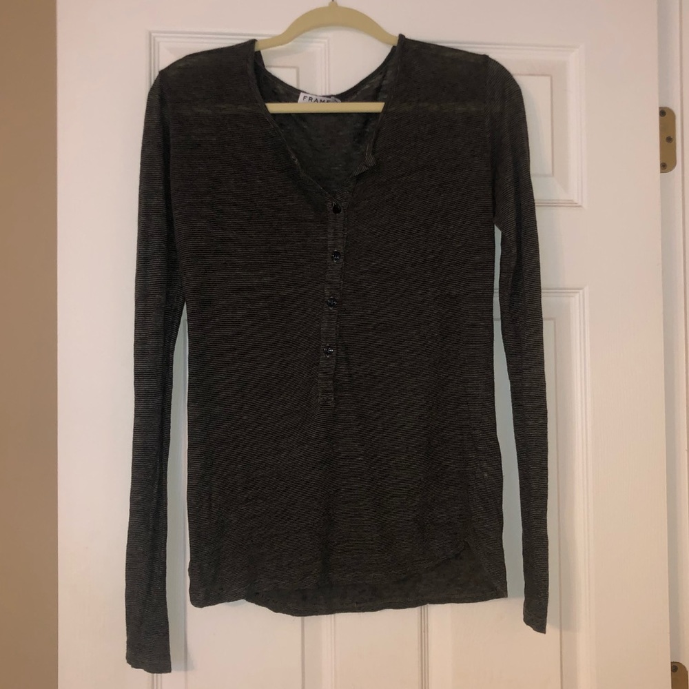 Gray Frame long sleeve shirt with buttons.